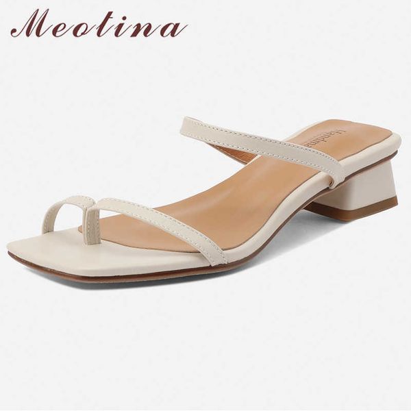 

meotina slippers women flip flops mid heel slides square toe thick heel ladies shoes summer causal sandals beige plus size 40 210608, Black