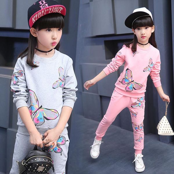 

girls clothes spring clothing sets kids fashion girl t shirt trouser sport suit 2 14 year, White