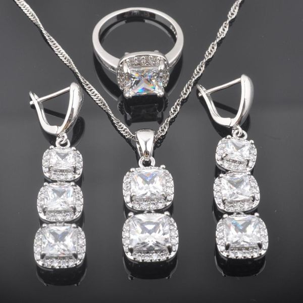 

earrings & necklace birthday gift crystal silver color jewelry sets for women wedding white zirconia earring rings qz0419