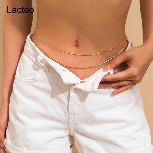 

lacteo 2021 fashion trendy copper double layer waist chain for women hip hop belt belly body chain female jewelry accessories p0811, Silver
