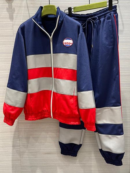 

women's two piece pants 2021 autumn jacket trousers sets patchwork reflective cotton zipper coat elastic waist long lady, White