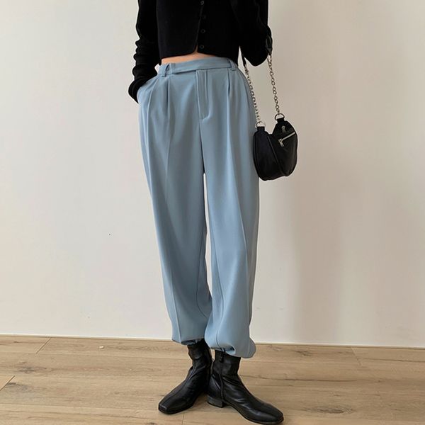 

pants casual loose suit pockets full-length straight pants female elegant women trousers pantalon femme ecns, Black;white
