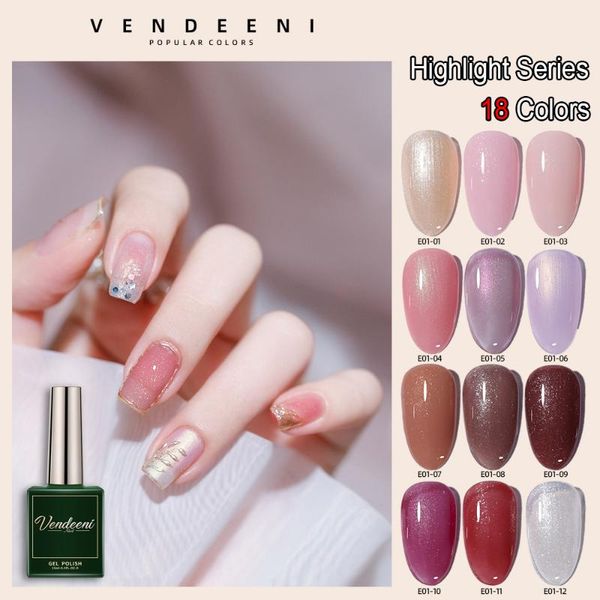 

nail gel vendeeni 15ml highlight polish pink white glitter art lacquer diy manicure uv soak off varnish 18 colors, Red;pink