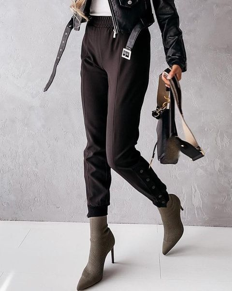 

women's pants & capris high waist pocket design set, Black;white