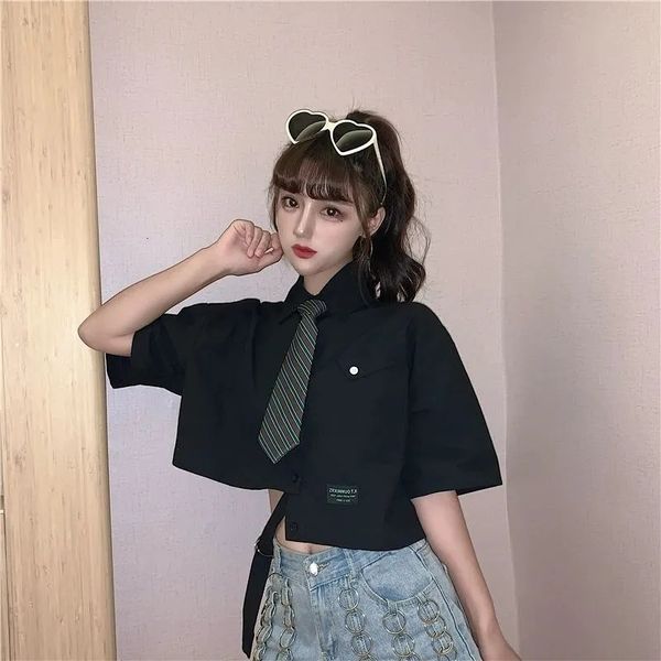 

women's blouses & shirts irregular short women student summer wild retro sleeve polo collar drop ns2547 4gok, White