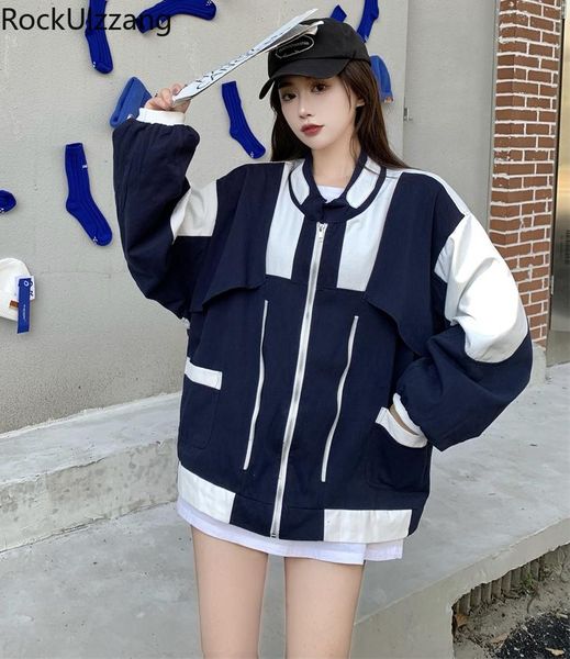 

women's jackets fall zip up colorblock contrast patchwork bomber baseball jacket women korean fashion coat outfit windbreaker chaqueta, Black;brown