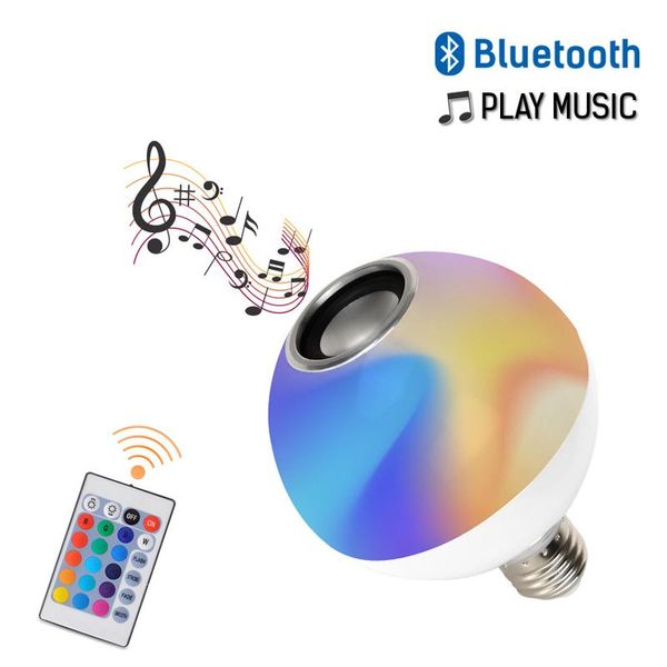 

bulbs smart e27 rgb bluetooth speaker led bulb light 12w music playing dimmable wireless lamp with 24 keys remote control