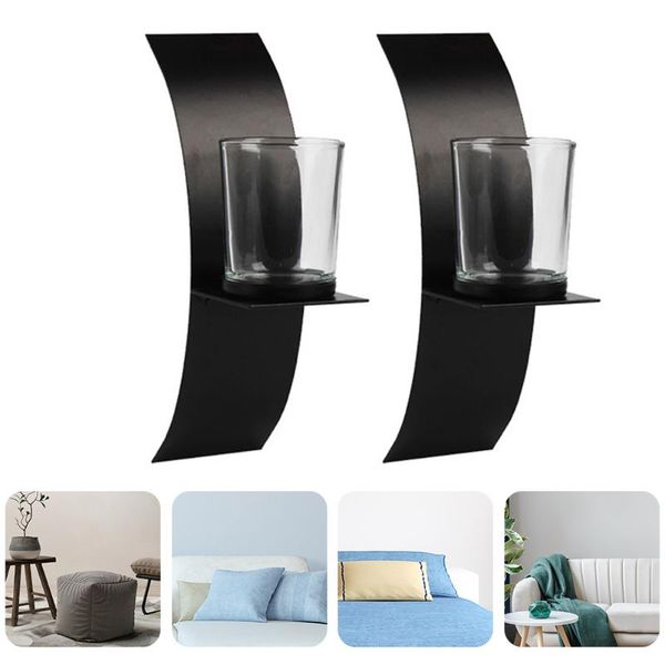 

other home decor 2 pcs 1 bag arc shape wall-mounted candle supports without (black)