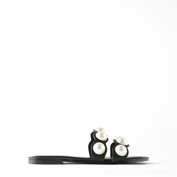 

941 zr2020women's shoes black pearl flat leather open pearl sandals toe low heel one slippers belt sandals