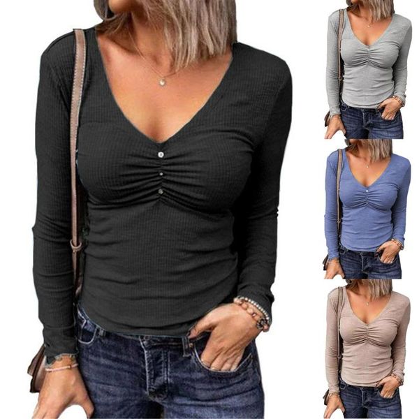 

women's blouses & shirts womens solid color v-neck tank long sleeve workout loose tees crop t-shirts autumn tee, White