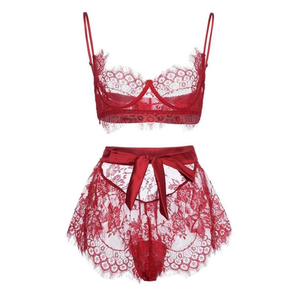 

bras sets red women lace bra and panty patchwork bow lingerie underwear sleepwear set for ladies 30n15, Red;black