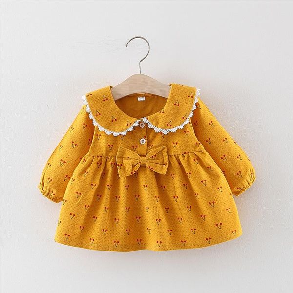 

girl's dresses casual baby girl dress autumn born solid cherry print kids princess with bowknot vestidos baptism, Red;yellow
