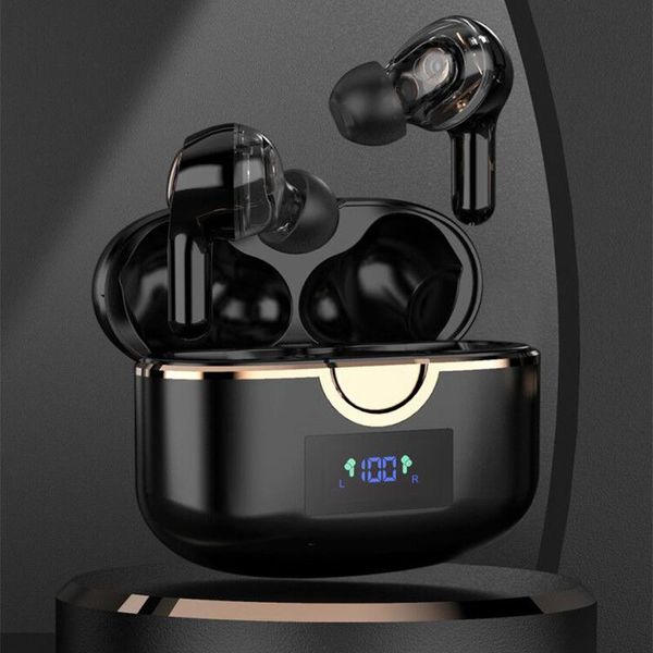 

headphones & earphones 4 microphone stereo earbuds wireless bluetooth hifi noise cancelling headsets waterproof sports led display
