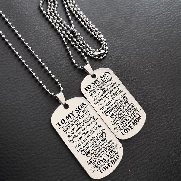 

pendant necklaces gothic men's necklace simple stainless steel tag letter to my love army brand thanksgiving mom and dad gift, Silver