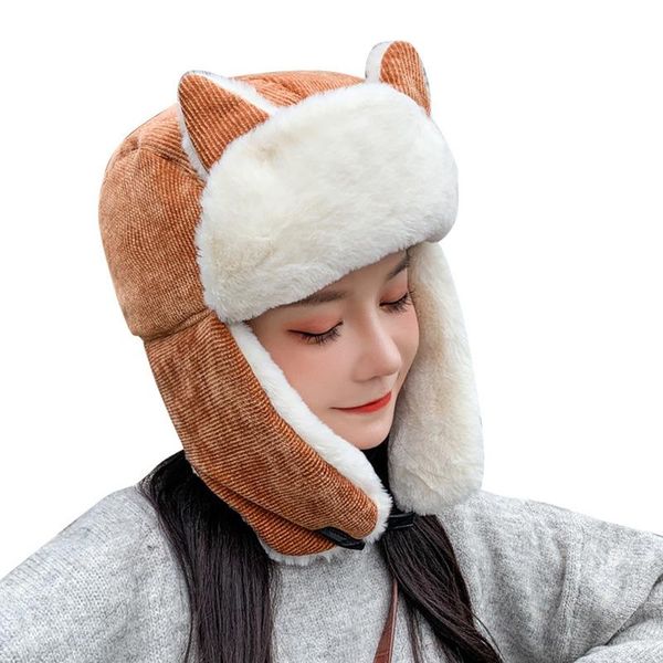 

beanie/skull caps women warm cotton hat earmuffs thicken ear-flapped winter cold-proof soft cat ears cap 2021 russian, Blue;gray