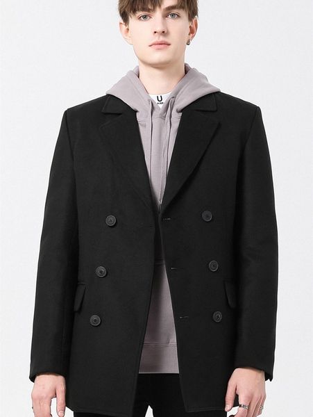 

men lapel neck double breasted overcoat 61b5#, Black;brown