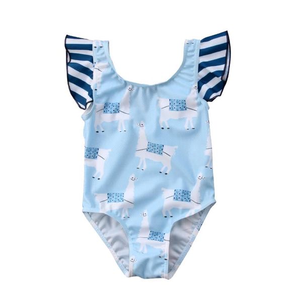 

cute kids baby girl alpaca stripe tankini bikini set bodysuit blue summer swimwear swimsuit beachwear, Black