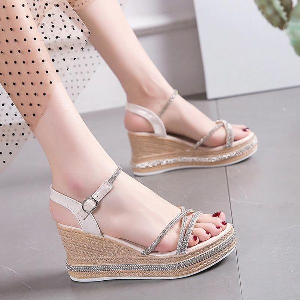 

beige heeled sandals clear shoes clogs wedge 2021 women's espadrilles platform all-match black high girls beach high-heeled dress