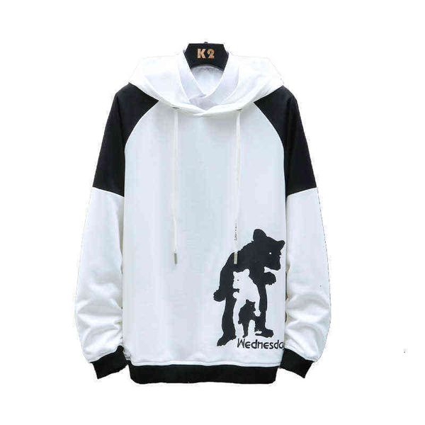 

spring and autumn men's sweater 2021 casual loose hooded pullover trend student bottomed shirt set, Black