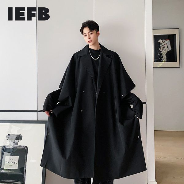 

iefb spring minimalist cape windbreaker coat men's fashionable personality mid length coat for male big size 9y4690 210524, Tan;black