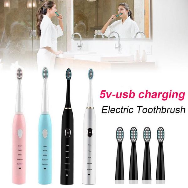 

powerful ultrasonic sonic electric toothbrush usb rechargeable tooth brush set ipx-7 washable timer smart