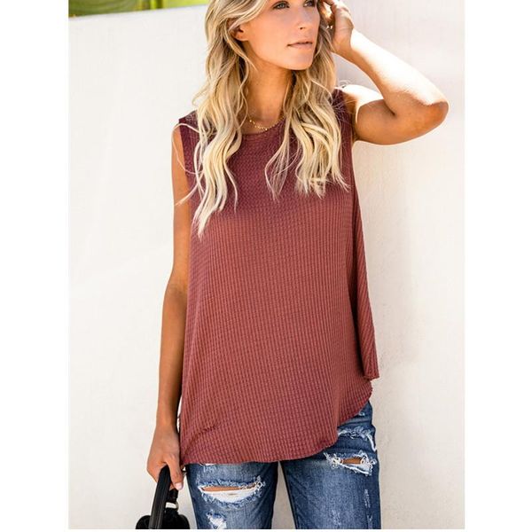 

women's t-shirt 2021 brand retro summer clothes comfortable red round neck waffle casual loose ladies vest girls street beach clothing, White
