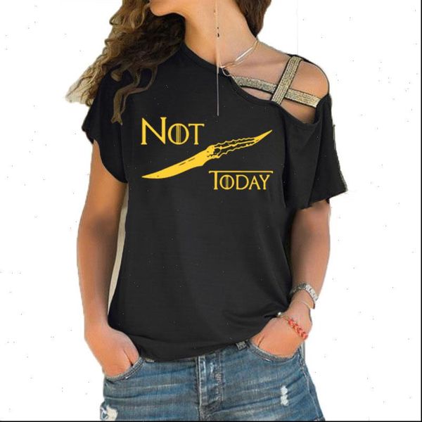 

not women today t shirt house stark cotton summer irregular skew cross bandage plus size, White