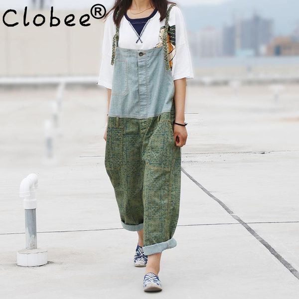 

women's jumpsuits & rompers women patchwork denim ladies 2021 formal overalls splcing pants trousers female loose jeans, Black;white