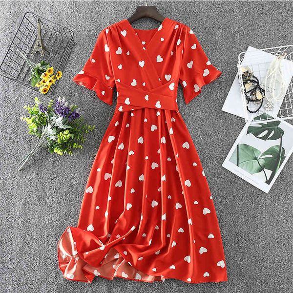 

dresses vintage love heart women sweet cherry print v neck midi bandage female holiday party x5mj, Black;gray