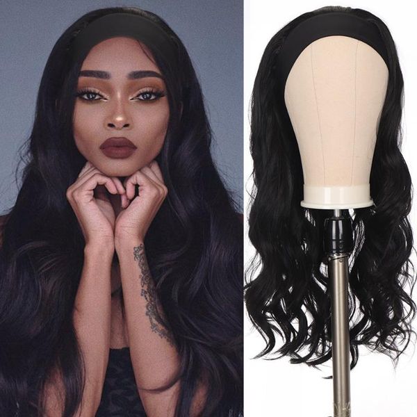 

synthetic wigs houyan headband wig deep wave african ice silk scarf hair black women holiday