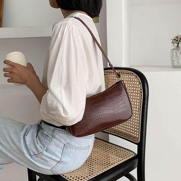 

evening bags retro crocodile pattern baguette bag women fashion pu leather armpit french shoulder luxury design handbag lady purse