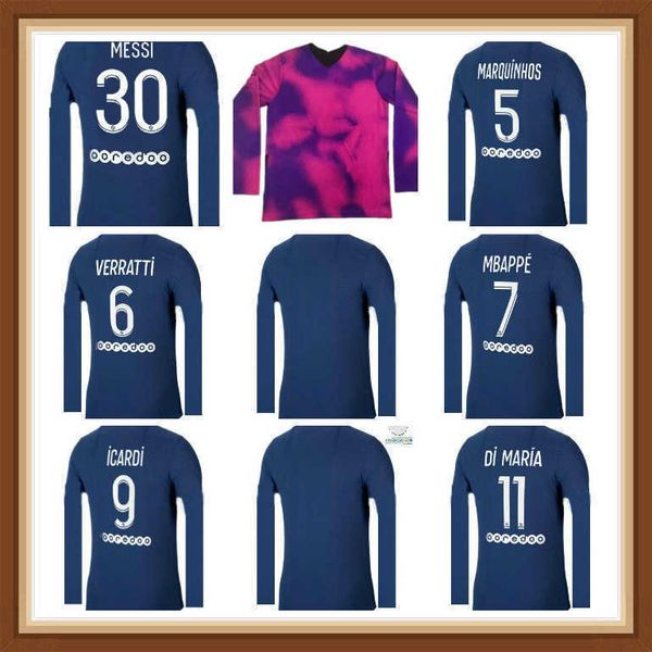 

21 22 long sleeve messi mbappe kean soccer jerseys 2021home sergio ramos marquinhos verratti kimpembe shirt icardi di maria draxler football