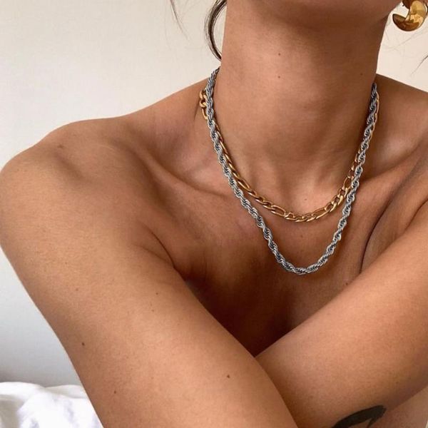 

chains vintage curb cuban layered chain chokers necklaces for women punk gold silver color metal long twisted link gothic jewelry gift