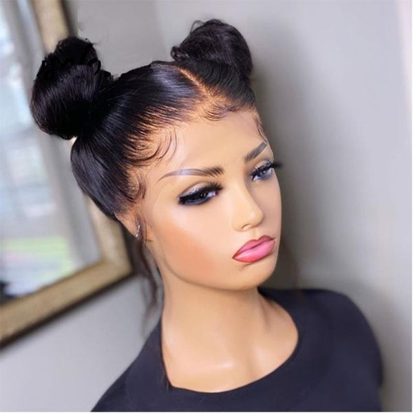 

synthetic wigs middle part 26inch long silky straight preplucked natural black lace front wig for women baby hair daily