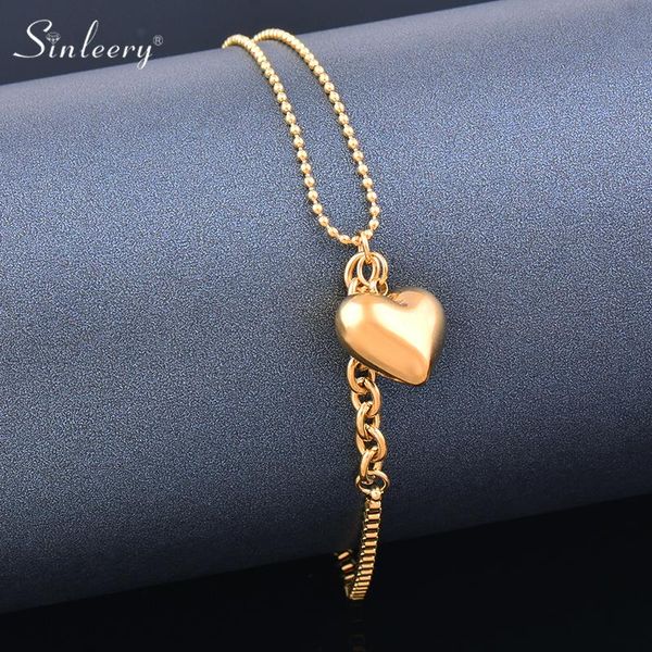 

link, chain sinleery stainless steel bracelets yellow gold color pearl love heart shape pendants women fashion jewelry bijoux 2021 sl042 sk, Black