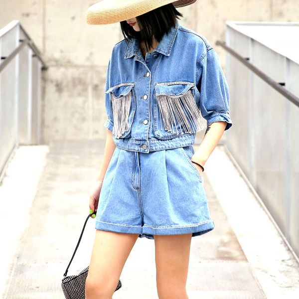 

women's pants & capris denim one-piece summer 2021 fashion suit fit temperament small man high waist, Black;white