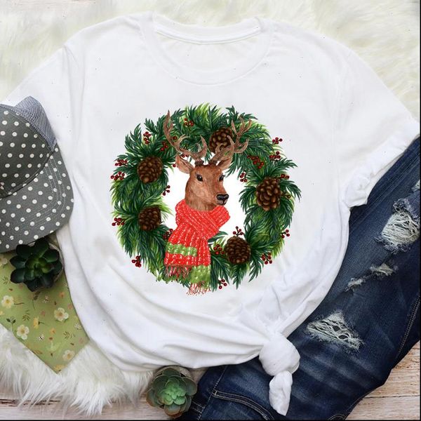 

women womens t shirts deer funny cartoon cute holiday short sleeve merry christmas graphic tees clothes print lady female, White