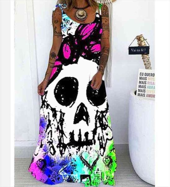 

elegant vintage drawstring spaghetti straps party dress casual fashion skull print lady maxi dress spring women plus size, Black;gray