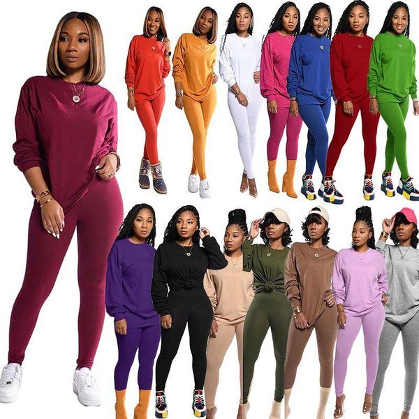 

women's two piece pants fashion classic solid set sweatshirt jogger suit tracksuit matching casual outfit, White