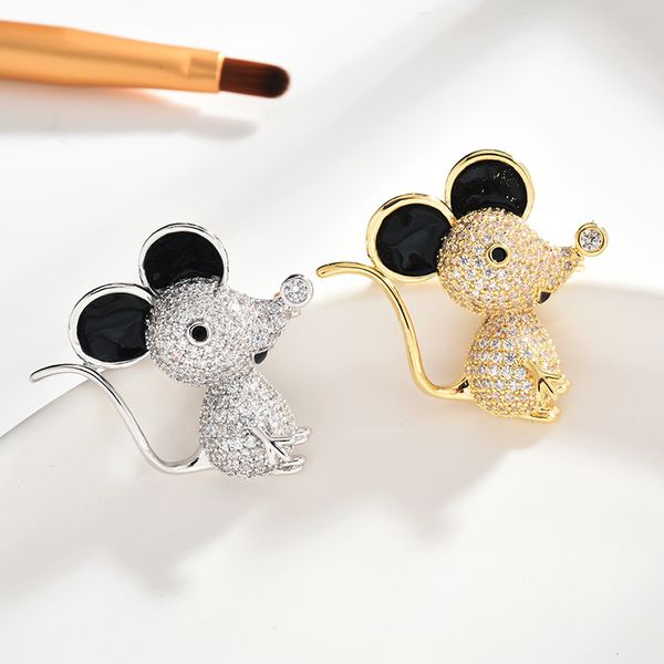 

korean zodiac exquisite mouse high grade micro inlaid zircon female brooch versatile temperament pin accessories, Gray