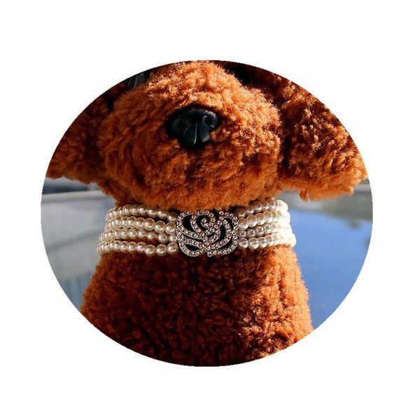 

dog apparel imitation pearl necklaces pet accessories supplies princess style rhinestone rose decorative