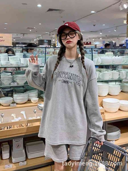 

women's two-piece sweater 2021 autumn and winter new korean letter loose thin suit women, Blue;black