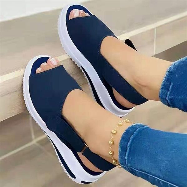 

anovishana 2021 platform flat sandals back strap open toe buckle sport casual low upper breathable summer shoes big size 43, Black