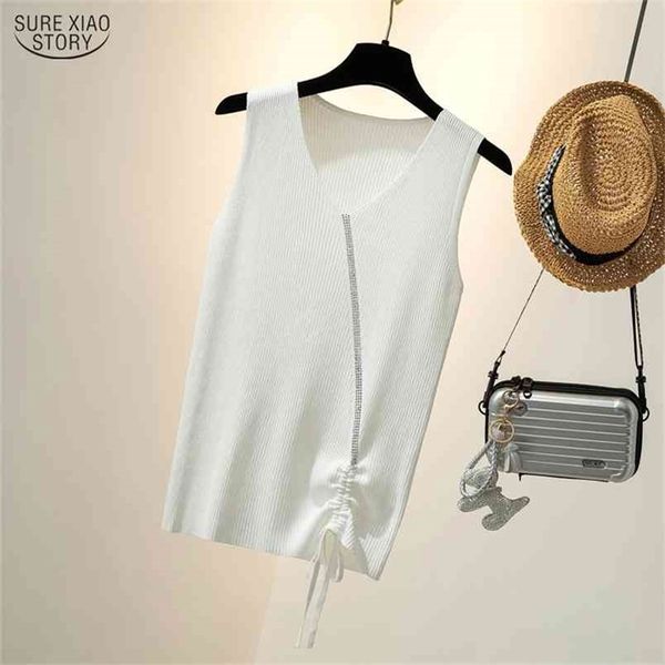 

summer women tank sleeveless vest white black round neck loose vintage plus size shirt 9841 210506