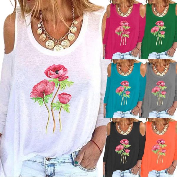 

women's t-shirt spring and autumn women off shoulder round neck solid color fashion printing graphic long sleeve loose casual shirt xs-, White
