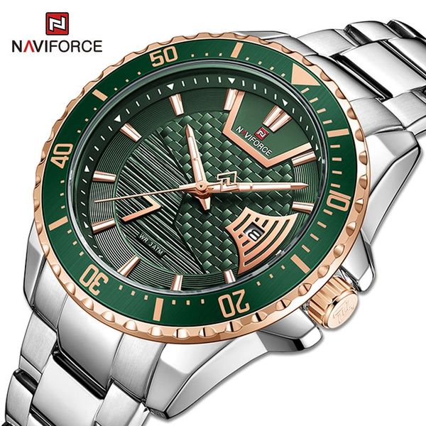 

wristwatches naviforce watches for men business classic waterproof stainless steel quartz wristwatch male analog date clock, Slivery;brown