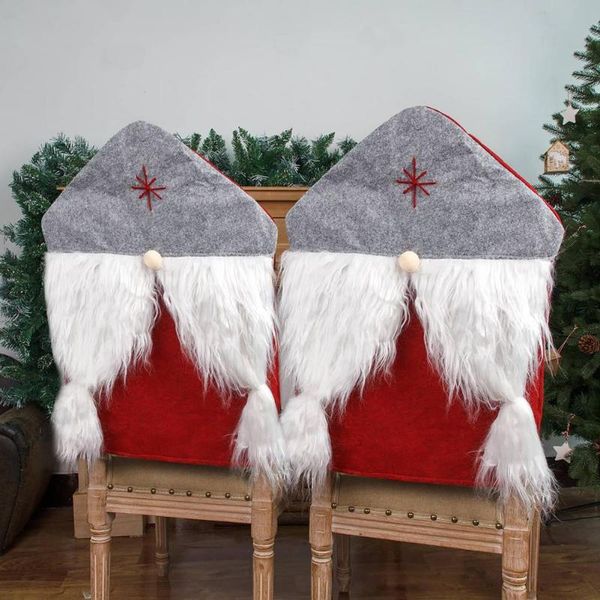 

chair covers santa hat faceless gnome with beard christmas decor dinner xmas cap sets table back