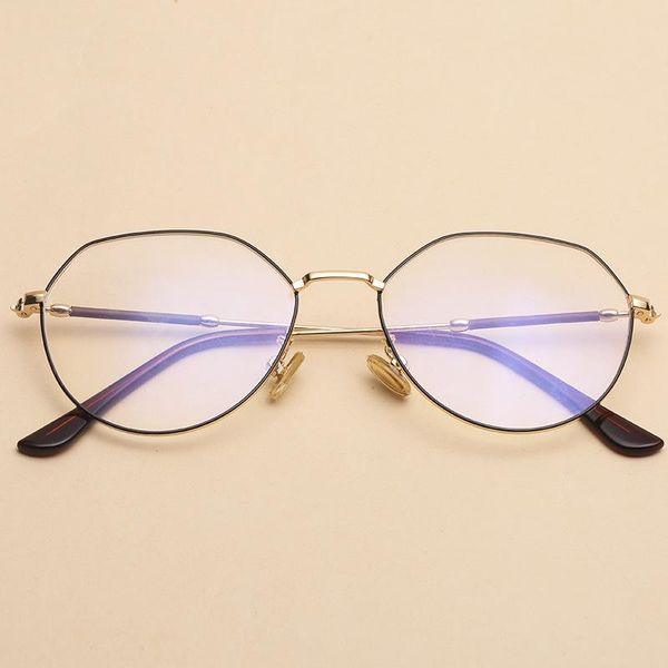 

fashion sunglasses frames retro glasses frame female korean version of the tide light myopia male polygonal art metal, Black
