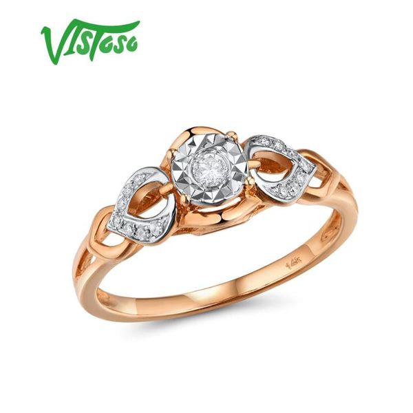 

cluster rings vistoso gold for women genuine 14k 585 rose ring sparkling diamond promise engagement anniversary fine jewelry, Golden;silver