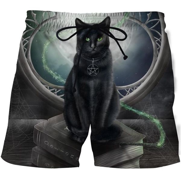 

men's shorts 2021 beach when hip hop kitten 3d printed clothing surf black swimwear pants, White;black